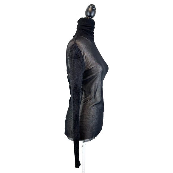 Vintage Jean Paul Gaultier Mesh Turtleneck Top BLACK Alpaca Sweater Sleeve, XL - Picture 6 of 16